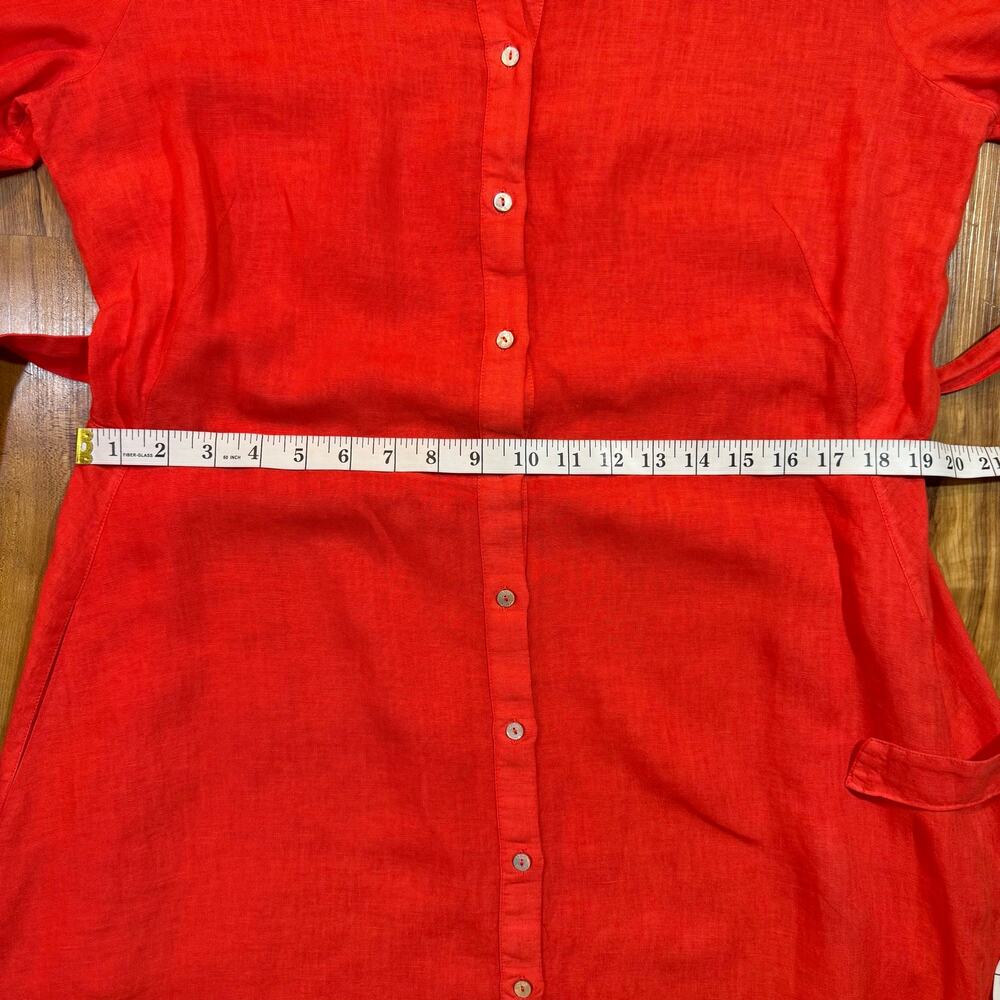 120% Lino Coral Bold Pink Linen Natural Fiber Italian Summer Eyelet Dress L / 48 - Picture 6 of 10